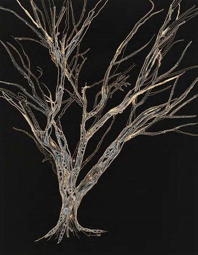 Image of Lux Eterna's tree drawing on black paper